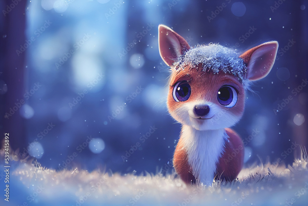 Adorable deer on a bokeh background with snow. Christmas background concept. Adorable deer on a bokeh background with snow. Christmas background concept.