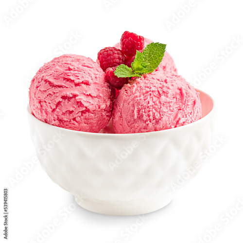 Obraz na plátne Scoops of cold sweet refreshing berry ice cream or organic sorbet of pink color