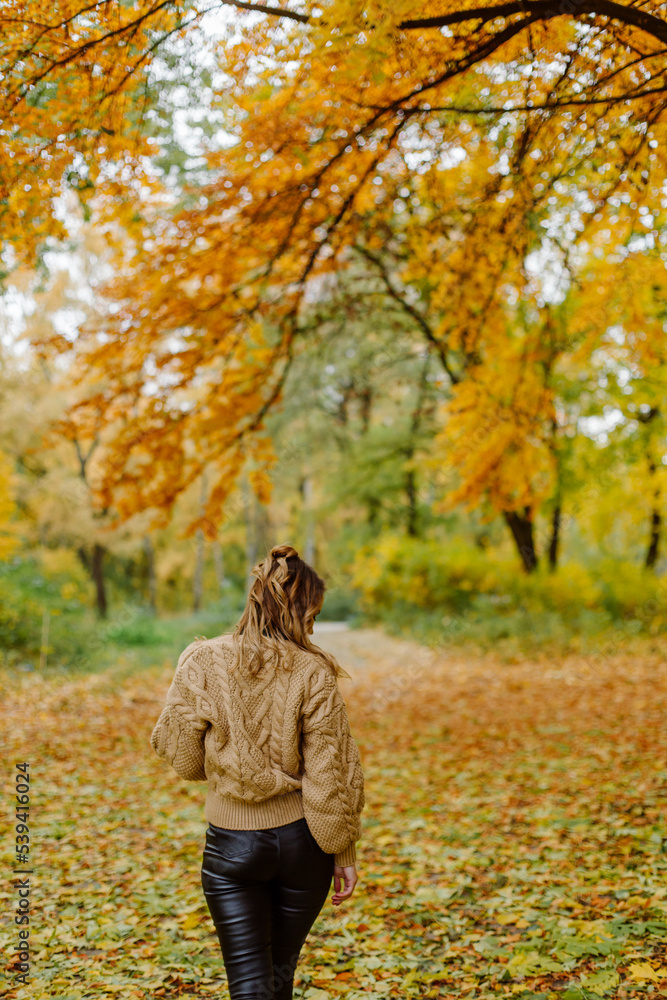 Woman walking in the autumn park, a healthy lifestyle, walk, exercise Woman walking in the autumn park, a healthy lifestyle, walk, exercise