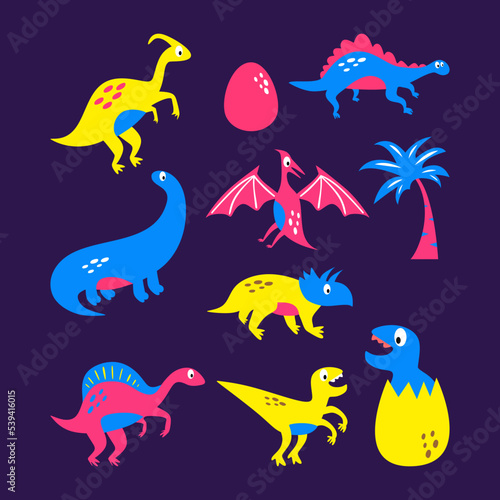 Ten cute dinosaurs in egg e...