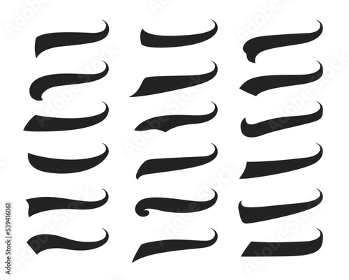 Baseball swoosh and swash tails. Sport swish font curly stroke or swash effect vintage vector border. Calligraphy swoosh curve, typography element or design underlines, curly dividers or borders photo