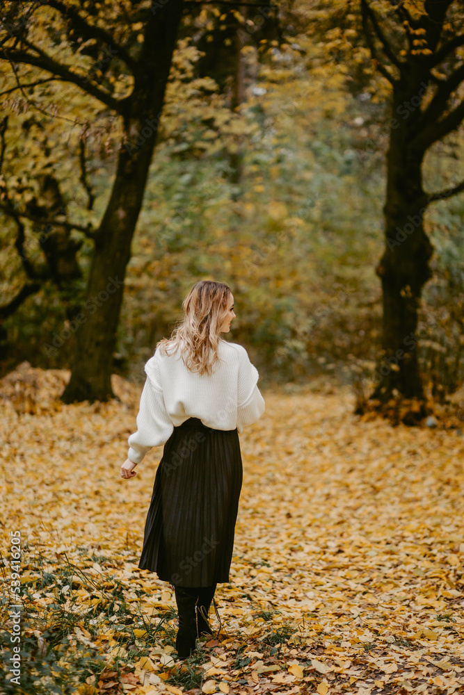 Woman walking in the autumn park, a healthy lifestyle, walk, exercise Woman walking in the autumn park, a healthy lifestyle, walk, exercise
