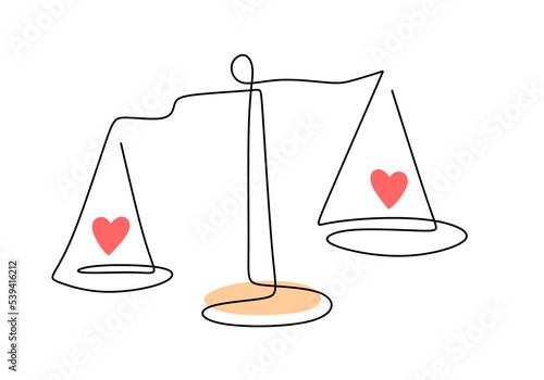 One continuous single line balance of justice isolated on white background.