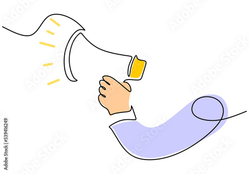 One continuous single line of hand hold horn isolated on white background.