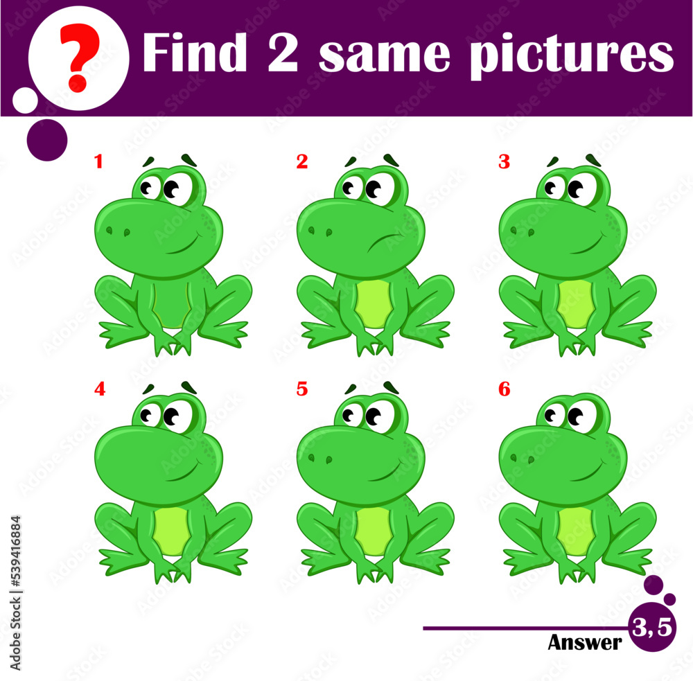Obraz premium Children educational game. Find two same pictures of cute frog