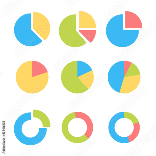 Set of colorful pie chart icons. Vector illustration