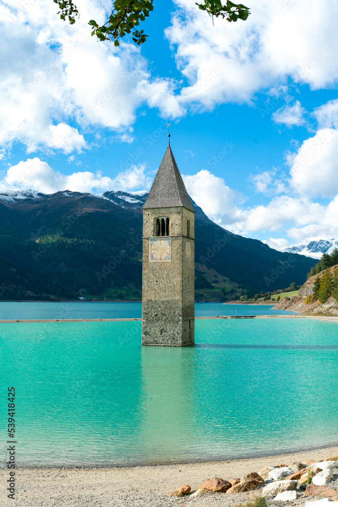 The old church tower of Graun/Curon in the lake