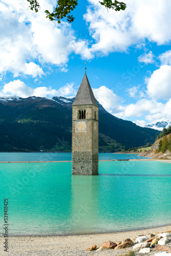 The old church tower of Graun/Curon in the lake photo