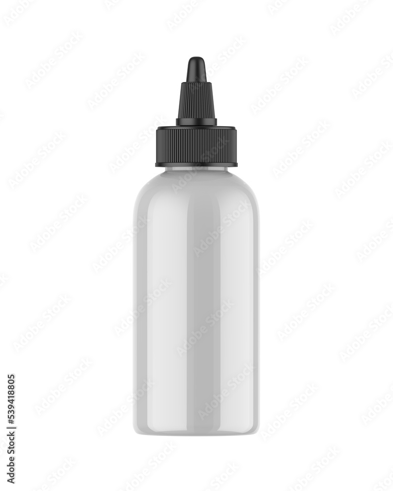 Blank nozzle dropper screw cap bottle mockup, 3d render illustration. Blank nozzle dropper screw cap bottle mockup, 3d render illustration.