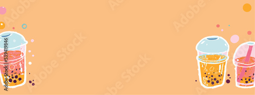 Lovely kawaii Taiwanese milk tea. Bubble tea, gourmet drinks, coffee and soft drinks. Vector illustration.