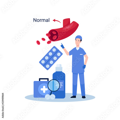 Illustration concept thrombosis disease, normal blood