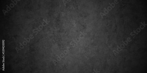 Dark black grunge textured concrete background. Panorama dark grey black slate background or texture. Vector black concrete texture. Stone wall background.	