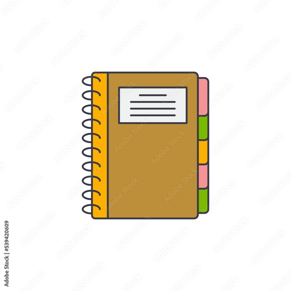 Notebook icon in color, isolated on white background Notebook icon in color, isolated on white background