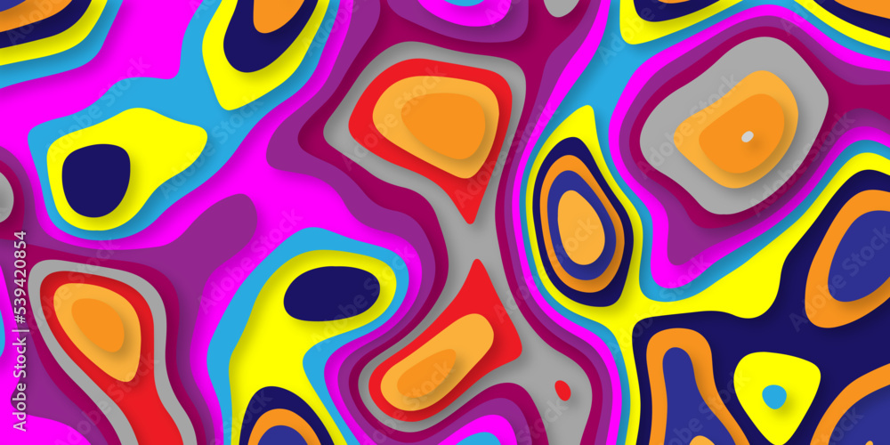 Fototapeta premium Seamless pattern with circles Luxury abstract 3d colorfull paparcut and topographic canyon map light relief texture, Luxury abstract colorfull background. 