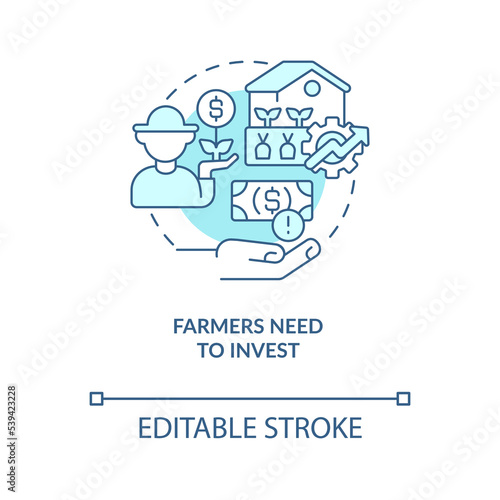 Farmers need to invest turquoise concept icon. Agriculture business management abstract idea thin line illustration. Isolated outline drawing. Editable stroke. Arial, Myriad Pro-Bold fonts used