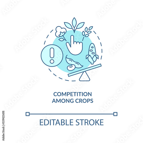 Competition among crops turquoise concept icon. Choose profitable plant. Agriculture abstract idea thin line illustration. Isolated outline drawing. Editable stroke. Arial, Myriad Pro-Bold fonts used