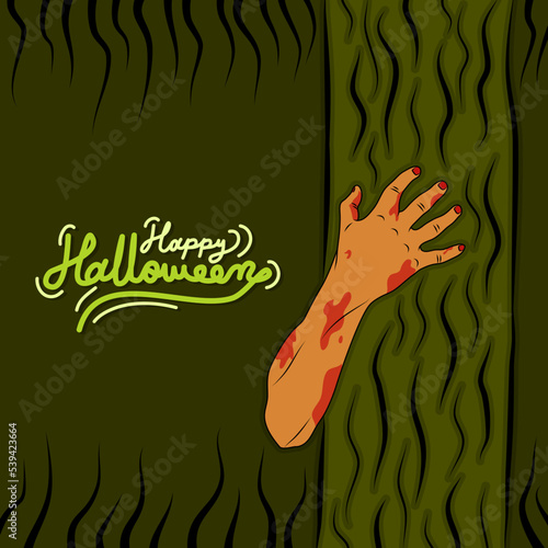 happy Halloween Bloody hand holding tree background design
