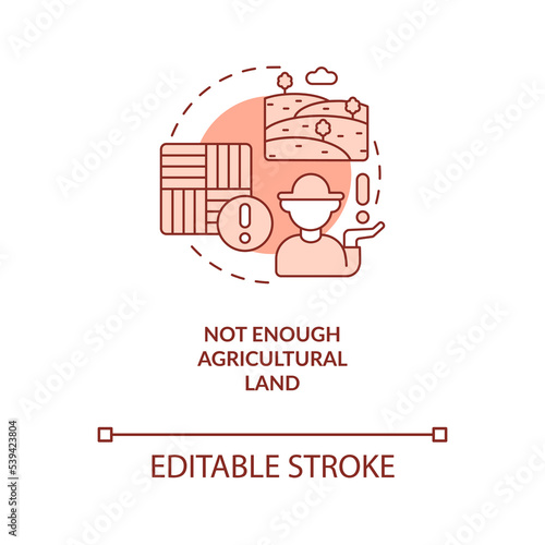 Shortage of agricultural lands red concept icon. Lack of farmlands. Farmers issues abstract idea thin line illustration. Isolated outline drawing. Editable stroke. Arial, Myriad Pro-Bold fonts used