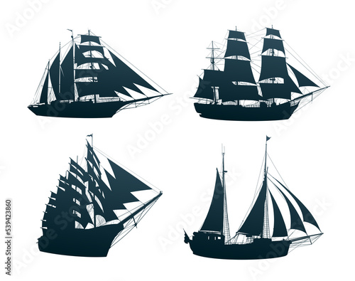 The set silhouettes of a large sailing ships.