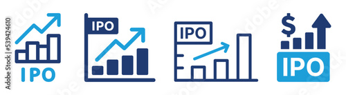 IPO - Initial public offering icon set. IPO chart increase symbol. Business and analytics concept.