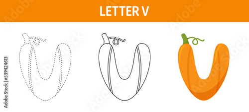Letter V Pumpkin tracing and coloring worksheet for kids