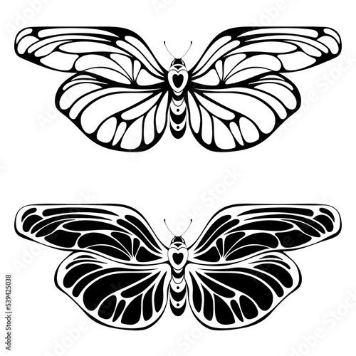 Set of stylized butterflies. Art nouveau style silhouettes