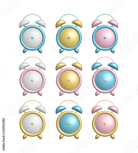 Realistic 3d alarm clock vector with pink color and blank background, vector shape rendering for real objects display. minimal studio room scene