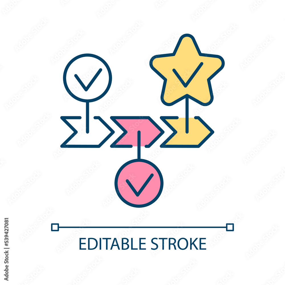 Strategic direction RGB color icon. Walking through different phases ...