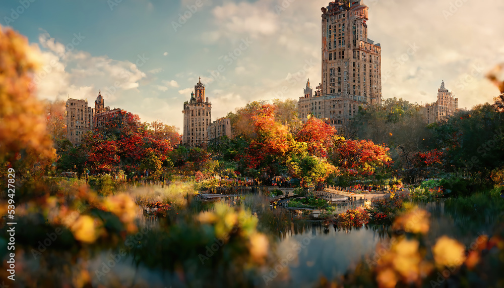 AI generated image of autumn in Central Park, New York 