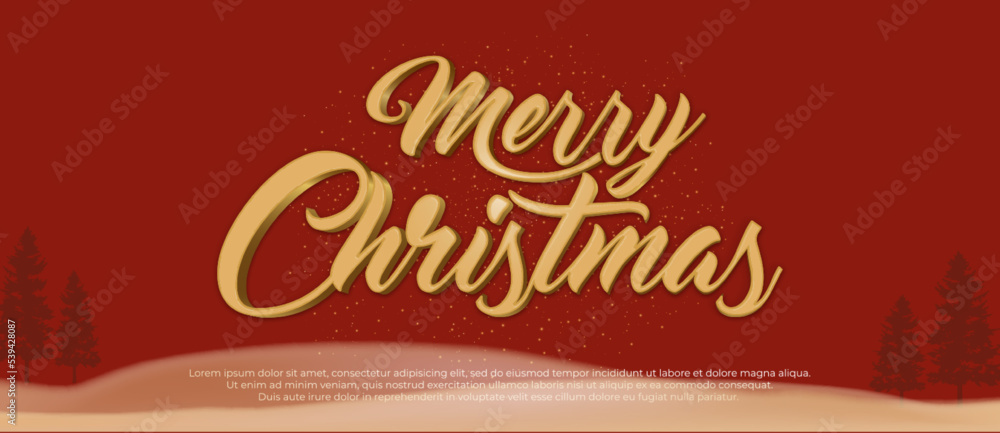 Realistic banner merry christmas with red background