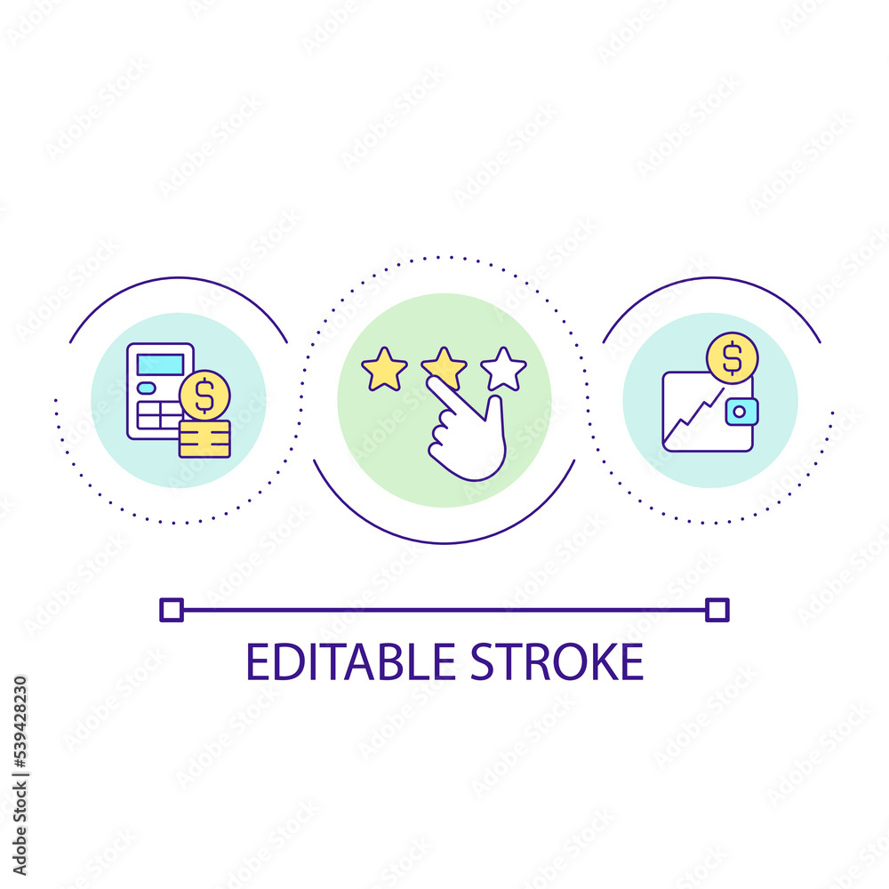 Rate accounting service loop concept icon. Capital growth. Financial assistance for business abstract idea thin line illustration. Isolated outline drawing. Editable stroke. Arial font used Rate accounting service loop concept icon. Capital growth. Financial assistance for business abstract idea thin line illustration. Isolated outline drawing. Editable stroke. Arial font used