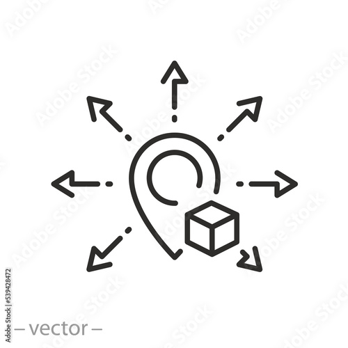 delivery management icon, logistics control, optimization or distribution supply, thin line symbol on white background - editable stroke vector illustration eps10