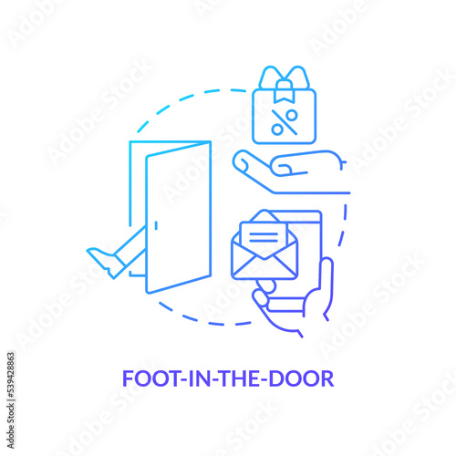 Clients encouragement tactic concept blue gradient icon. Foot in door. Psychological trick. Compliance tactic abstract idea thin line illustration. Isolated outline drawing. Myriad Pro-Bold font used