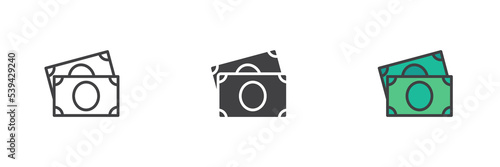 Paper money bill different style icon set