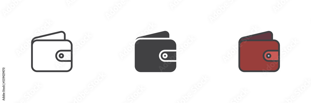 Wallet different style icon set. Wallet different style icon set.