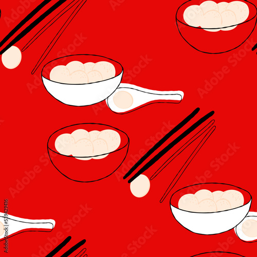 Seamless pattern with glutinous rice balls illustration on red background