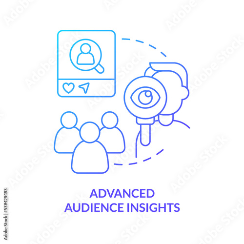 Advanced audience insights concept blue gradient icon. Research target clients. Digital marketing analytic abstract idea thin line illustration. Isolated outline drawing. Myriad Pro-Bold font used