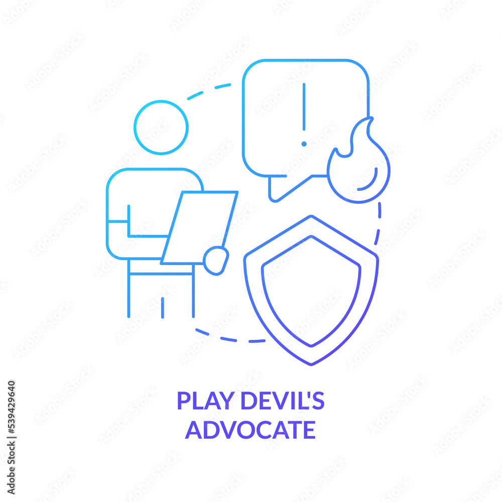 Play devil advocate concept blue gradient icon. Take opposing viewpoint. Deal with untypical issues abstract idea thin line illustration. Isolated outline drawing. Myriad Pro-Bold font used Play devil advocate concept blue gradient icon. Take opposing viewpoint. Deal with untypical issues abstract idea thin line illustration. Isolated outline drawing. Myriad Pro-Bold font used