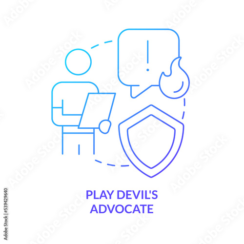 Play devil advocate concept blue gradient icon. Take opposing viewpoint. Deal with untypical issues abstract idea thin line illustration. Isolated outline drawing. Myriad Pro-Bold font used