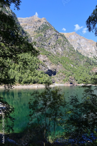 Campliccioli and Cingino mountain lake hiking trail located in Antrona valley, Piedmon, Italy photo