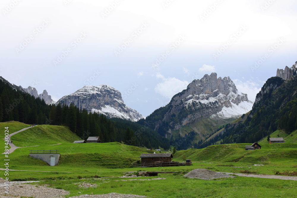 Famous Saxer Lucke mountain ridge located in Alpstein, Appenzell in Switzerland next to Fahlensee