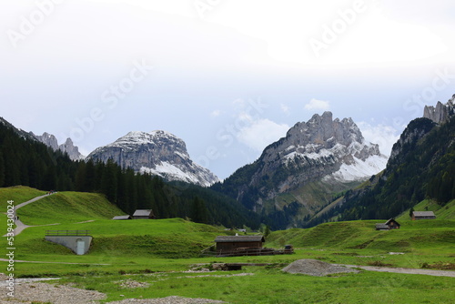 Famous Saxer Lucke mountain ridge located in Alpstein, Appenzell in Switzerland next to Fahlensee