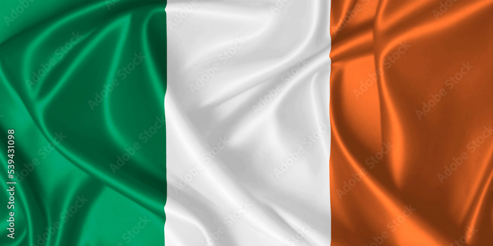 Irish Flag waving in the wind on silk texture Irish Flag waving in the wind on silk texture