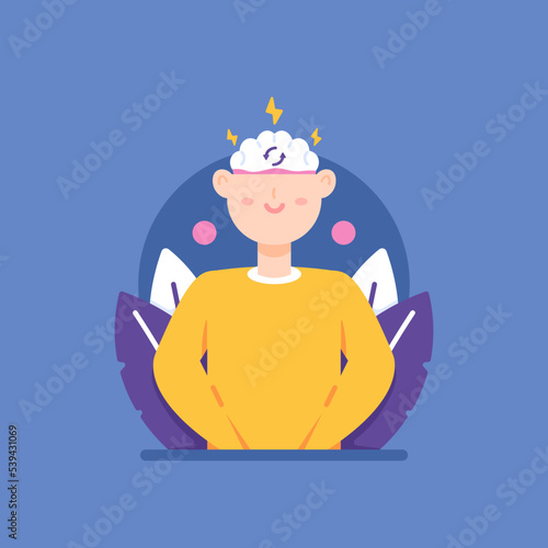 refresh mind and memory. relax, rest, clear the mind. brain treatment and metal training. calming and recovery. a man and a mindset. character illustration concept design