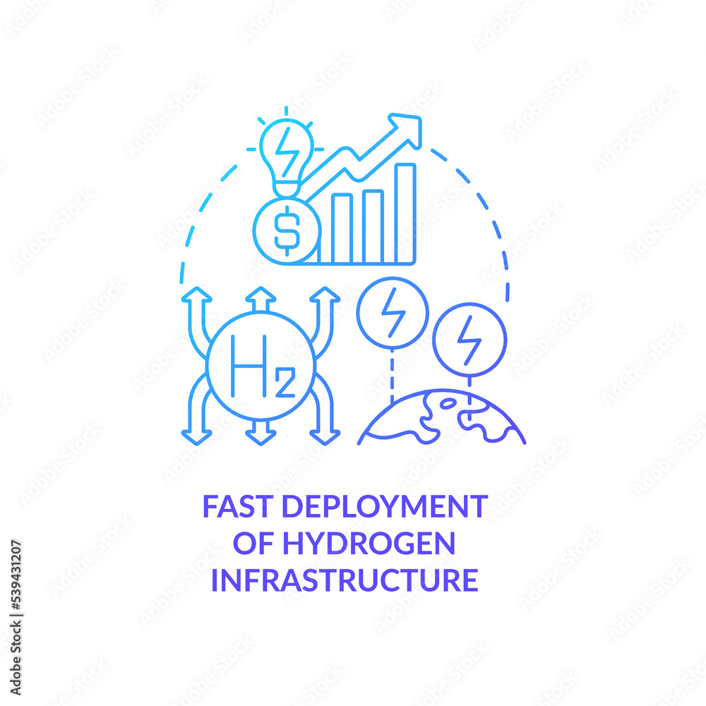 Fast hydrogen infrastructure deployment blue gradient concept icon. Energy source. Green strategy abstract idea thin line illustration. Isolated outline drawing. Myriad Pro-Bold font used