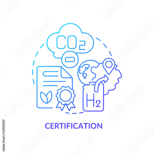 Hydrogen certification blue gradient concept icon. License. Validation of fuel cell technology abstract idea thin line illustration. Isolated outline drawing. Myriad Pro-Bold font used