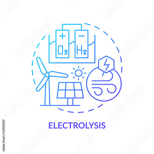 Electrolysis blue gradient concept icon. Alternative energy. Renewable power. Hydrogen advantage abstract idea thin line illustration. Isolated outline drawing. Myriad Pro-Bold font used