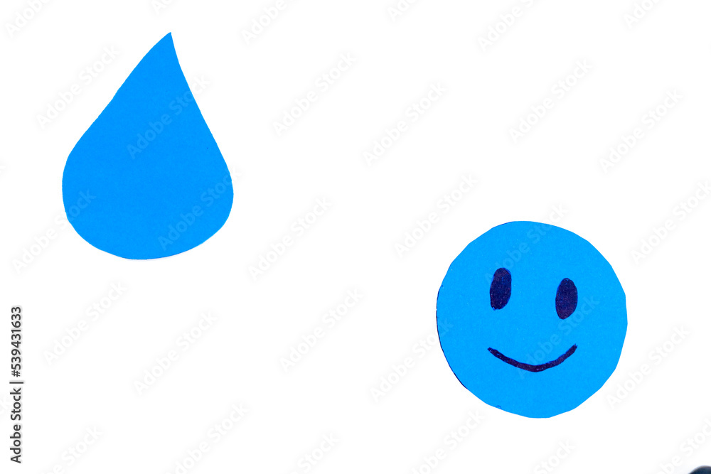 happy paper faces on white background for copy space with concept of saving water, climatology, climate change, rains, wellness - obrazy, fototapety, plakaty 