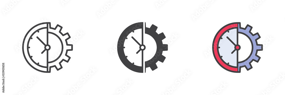 Gear timer different style icon set Gear timer different style icon set