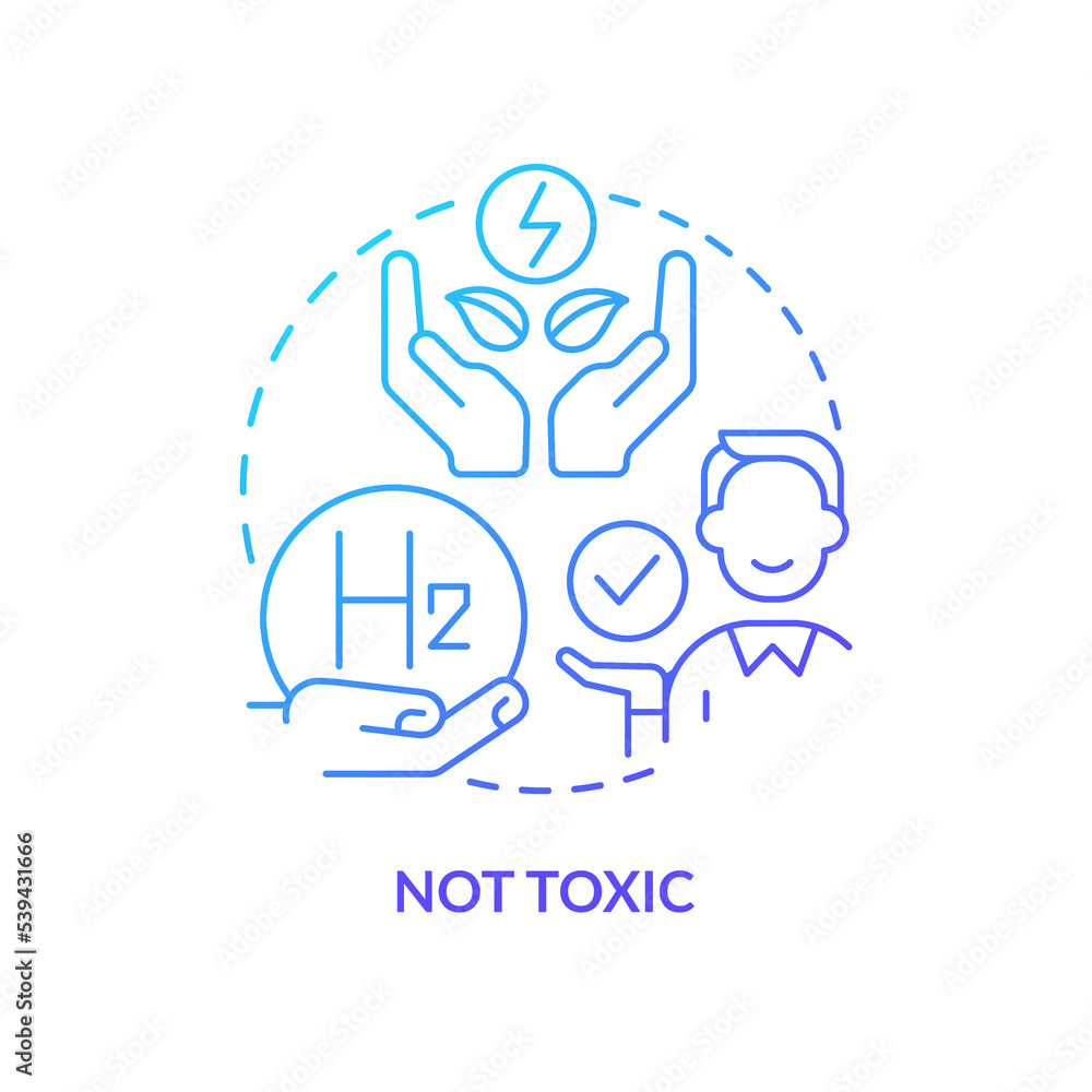 Non toxic fuel blue gradient concept icon. Green energy. Renewable power. Advantage of hydrogen usage abstract idea thin line illustration. Isolated outline drawing. Myriad Pro-Bold font used Non toxic fuel blue gradient concept icon. Green energy. Renewable power. Advantage of hydrogen usage abstract idea thin line illustration. Isolated outline drawing. Myriad Pro-Bold font used